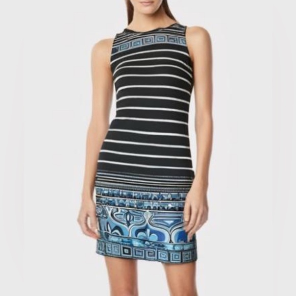 Emilio Pucci Sleeveless Shift Dress- Black, White & Blue Geometric Print - Picture 7 of 7